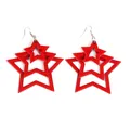 Three-layer nested red acrylic star earrings with silver hooks for a trendy look - Hollow Star Nested Design (EH00041) / Red
