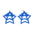 Chic blue acrylic layered star earrings with silver hooks for a trendy minimalist look - Hollow Star Nested Design (EH00041) / Sapphire Blue