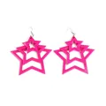 Fuchsia acrylic multi-layered star drop earrings with silver hooks for fashion styling - Hollow Star Nested Design (EH00041) / Rose Red