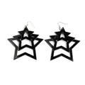 Three-layer black acrylic hollow star earrings with silver hooks for women - Hollow Star Nested Design (EH00041) / Black