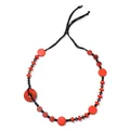 Collana di perline stile boho con grani rosso vivace e marrone scuro e cordino nero regolabile - Rosso Arancio
