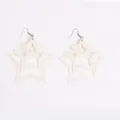Three-layer translucent white acrylic star drop earrings with silver metal hooks - Hollow Star Nested Design (EH00041) / White