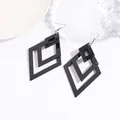 Minimalist black acrylic geometric rhombus dangle earrings with nested diamond shapes - Rhombus Nested Design (EH00038) / Black