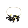 Artistic metal ring necklace with black and yellow braided rope and acrylic pendant - Black and Yellow Woven Cord Pendant (XL00040)