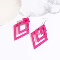 Three-layer geometric rose pink acrylic hoop earrings with stylish hollow rhombus design - Rhombus Nested Design (EH00038) / Rose Red
