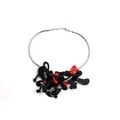 Women's acrylic necklace featuring silver metal rings and red black woven pendant - Black and Red Woven Cord Pendant (XL00040)