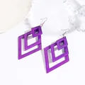 Three-layer nested geometric purple acrylic earrings with silver hooks for women - Rhombus Nested Design (EH00038) / Purple