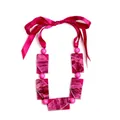 Magenta marble acrylic necklace with matching magenta satin ribbon closure - Magenta Marble Resin Pendant with Satin Ribbon (XL00186)