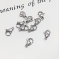 Macro view of polished 304 stainless steel lobster clasps for DIY jewelry making - 10mm / Steel