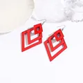 Bright red acrylic geometric hollow diamond earrings with lightweight nesting design - Rhombus Nested Design (EH00038) / Red