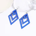Modern bright blue acrylic geometric drop earrings with triple nested diamond shapes - Rhombus Nested Design (EH00038) / Sapphire Blue