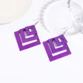 Three-layer nested purple acrylic geometric square drop earrings with silver hooks - Square Nested Design (EH00040) / Purple