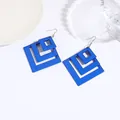 Minimalist geometric Klein blue acrylic square earrings with metal hooks - Square Nested Design (EH00040) / Sapphire Blue