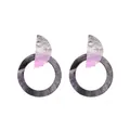 Boucles d'oreilles géométriques en acétate marbré violet et blanc avec paillettes argentées - Gray Purple Water Ripple (EH00047)