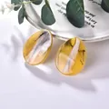 Boucles d'oreilles ovales en acrylique jaune avec motifs marbrés artistiques noirs et blancs - Bright Yellow Ink Marbled (EH00096)