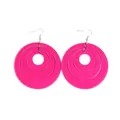 Minimalist fuchsia multi-layer acrylic hoop earrings with stylish silver metal hooks - Circle Nested Design (EH00043) / Rose Red