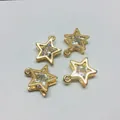 Set of four gold alloy star pendants with inlaid round clear zircon stones for DIY jewelry - Five-pointed Star / Gold