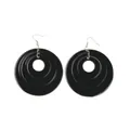 Minimalist black acrylic triple hoop earrings with a polished finish and silver hooks - Circle Nested Design (EH00043) / Black