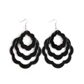 Three-layer black acrylic teardrop earrings with elegant nested geometric design - Floral Shape Design (EH00035) / Black