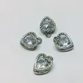 Set of four silver heart pendants with clear cubic zirconia for DIY jewelry making - Heart Shape / Silver