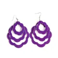 Elegant purple acrylic floral earrings with a triple-layered petal design and metal hooks - Floral Shape Design (EH00035) / Purple