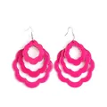Rose red acrylic hollowed-out layered flower earrings with silver metal hooks - Floral Shape Design (EH00035) / Rose Red