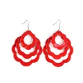 Glossy bright red triple-layered wavy petal-shaped acrylic hoop earrings for women - Floral Shape Design (EH00035) / Red