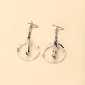Minimalist silver chain earrings with black and white marble acetate geometric rings - Black and White Style(EH00151)