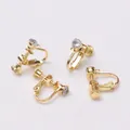 Gold plated screw-on earring converters with 4mm micro-set cubic zirconia for DIY jewelry - Light gold