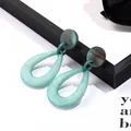 Teal marble acetate geometric drop earrings in minimalist teardrop water ink pattern - New Earth Blue Style(EH00114)