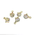 Set of 5 golden starburst charms with brilliant round-cut clear zircons for DIY jewelry - Four-leaf Clover / Gold