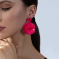 Fuchsia 3D rose earrings in acrylic material for a minimalist Korean style look - Rose Red Flower Style(EH00100)