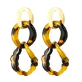 Boucles d'oreilles pendantes en acrylique écaillé avec maillons en métal doré - Beige Acetate With Black Dots (EH00161)
