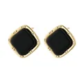 Boucles d'oreilles carrées rétro avec cadre doré, chiffres romains et acrylique - Solid Black (EH00165)