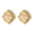 Boucles d'oreilles carrées dorées avec marbre blanc et chiffres romains gravés - Creamy White (EH00165)
