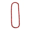 Collar largo de cuentas redondas de piedra sintética roja oscura con vetas negras - Collar de Cuentas Redondas Rojo Oscuro (XL00130)