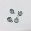 Set of four silver metal round pendant charms with brilliant clear zircon inlays - Round Shape / Silver