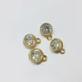 Set of four gold-plated round pendants with large clear cubic zirconia for DIY jewelry - Round Shape / Gold