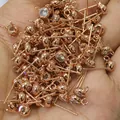 Macro shot of 14k gold plated S925 silver stud earring parts with micro zircon inlay - Rose Gold Plated (3mm Zirconia)