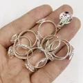 Silver adjustable open ring base with 10mm round grid disc for DIY jewelry making - Mesh Tray Style (G124) / Silver