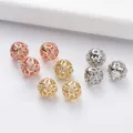 Cuentas espaciadoras huecas bañadas en oro de 18k con circonitas para joyería artesanal DIY - Chapado en Oro de 14K / Cuenta de Bola Hueca 6mm(F34)