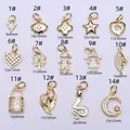 Selection of 14K gold plated clover and heart charms with zircon for DIY jewelry making - 14k Gold Plated (1# Heart Shape)