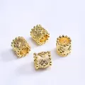Set of 4 gold plated clover spacer beads with tiny zircon inlays for DIY jewelry making - Four Leaf Clover (Z60) / 18K Gold