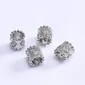 Polished 14k gold-plated cylinder bead with four-leaf clover pattern and micro-inlaid crystals - Four Leaf Clover (Z60) / White Gold