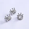 Three silver crown spacer beads with cubic zirconia for DIY jewelry making - White Gold