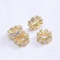 14K gold plated snowflake spacer beads with micro-pave cubic zirconia for jewelry making - Outer Diameter 4mm / 18K Gold Plated