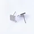 S925 sterling silver square zircon stud earrings with hanging loop for DIY jewelry - Platinum Plated