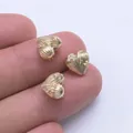 18k gold plated heart-shaped bead with zircon inlays and shell texture for DIY jewelry - 14K Gold Filled (Z135)