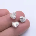 Three silver heart-shaped spacer beads with vertical stripes for DIY jewelry making - Silver Tone (Z135)