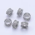Vue détaillée de six perles intercalaires en dentelle argentée avec incrustation de zircon - Q181-6mm / Plaqué Platine